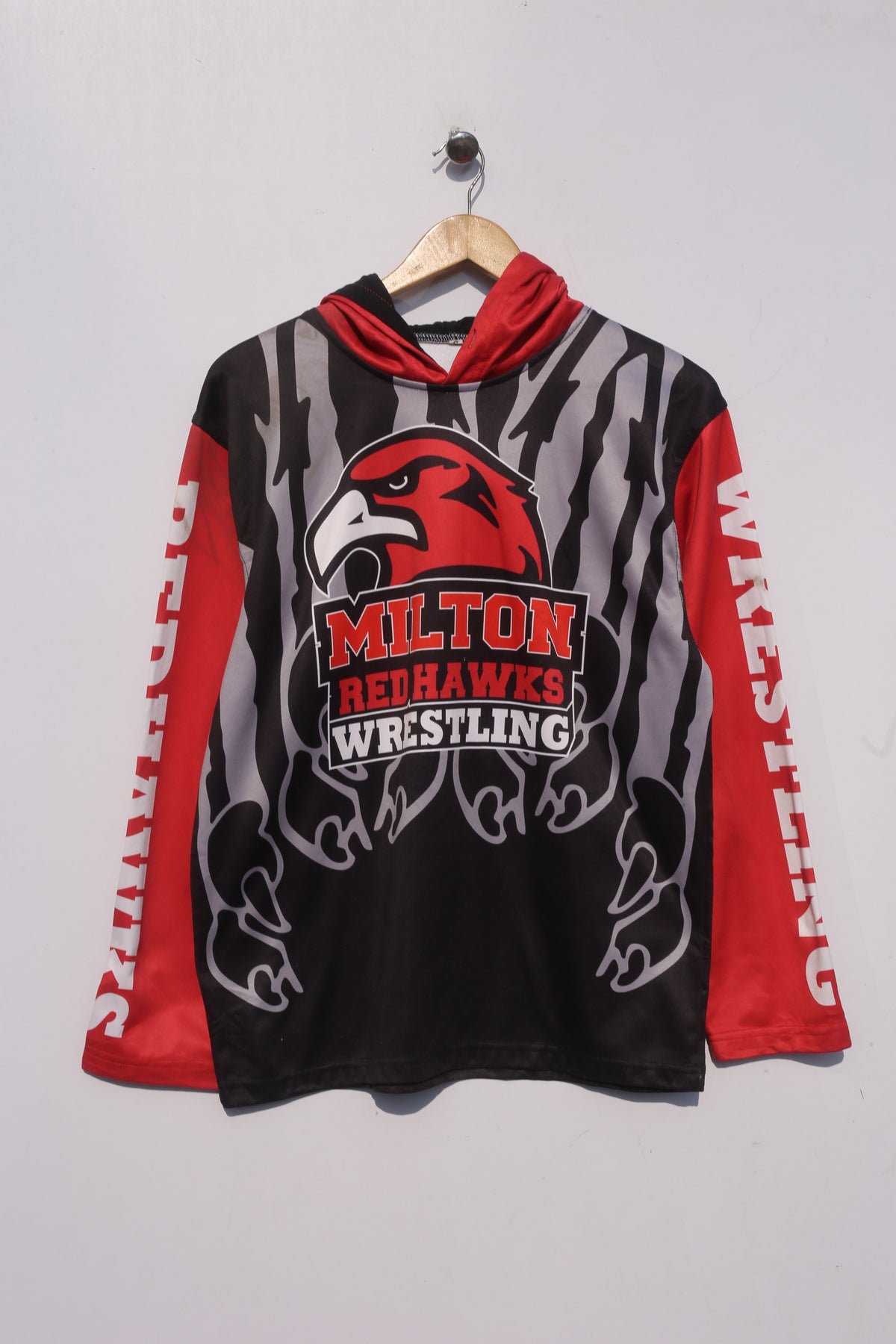 Vintage Milton Red Hawks Hoodie-Polyester