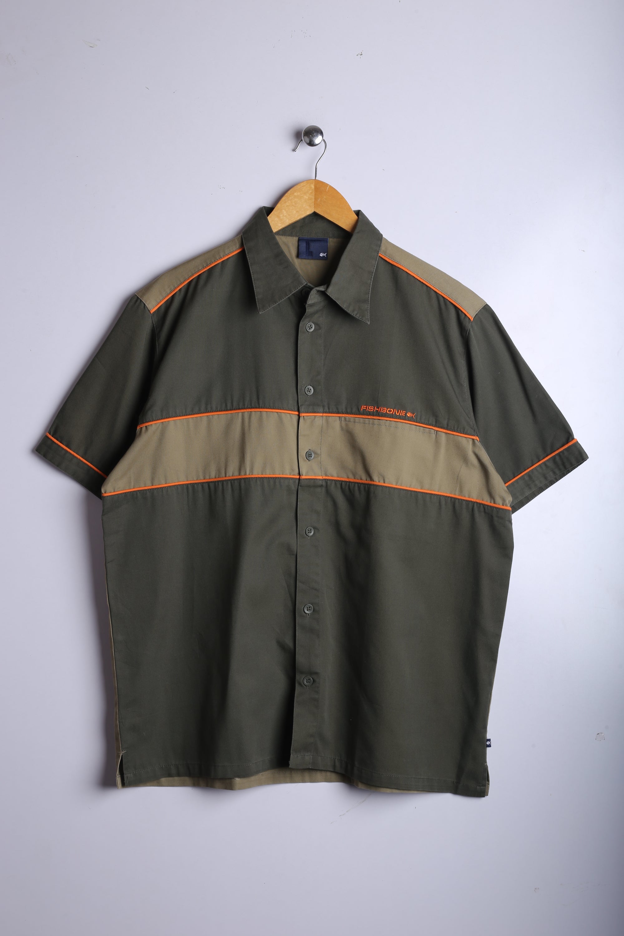 Vintage Fishbone Half Sleeve Shirt Grey/Orange - Cotton