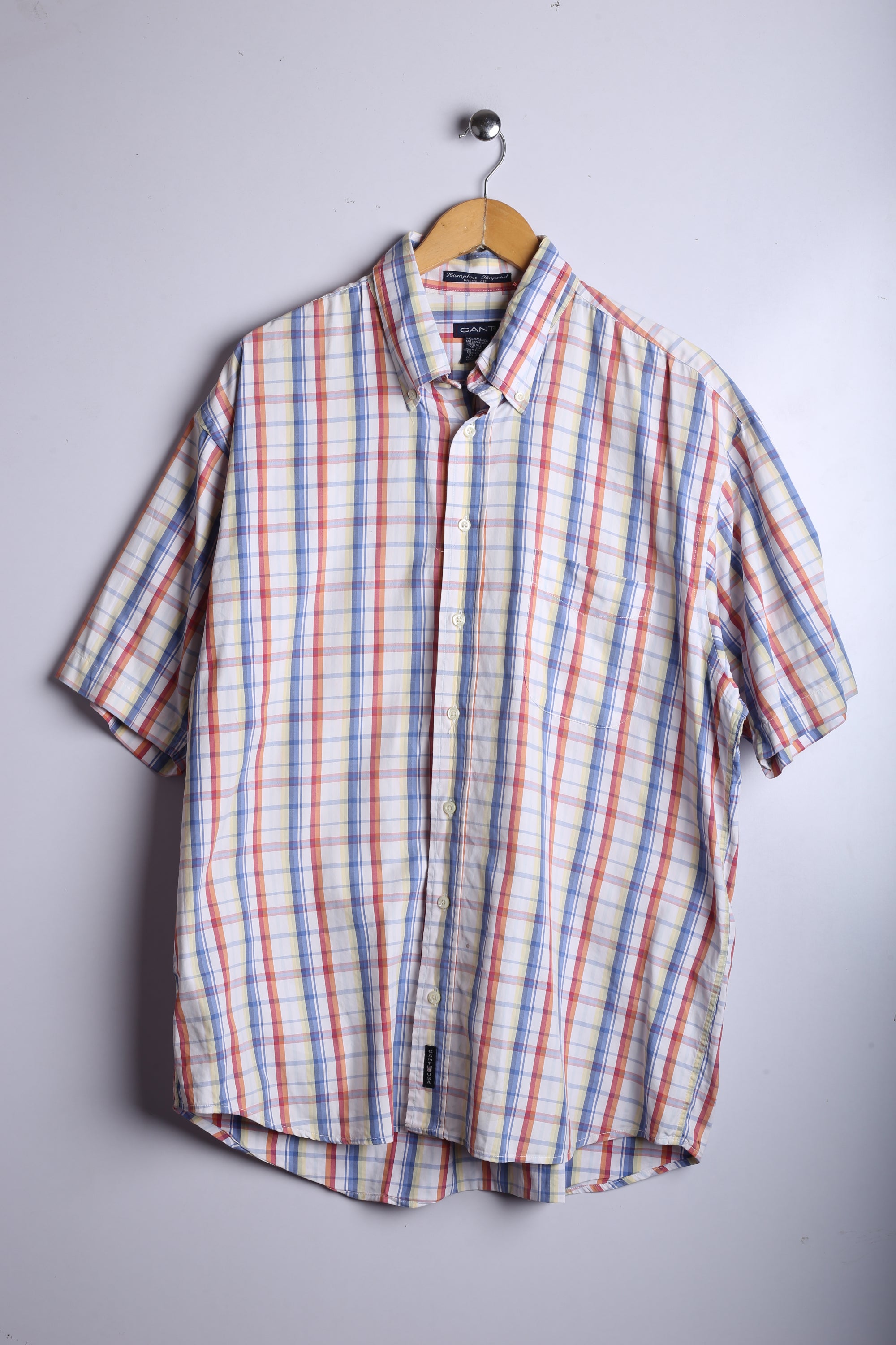 Vintage GANT Half Sleeve Button Down Shirt White/Sky Blue Checkred - Cotton