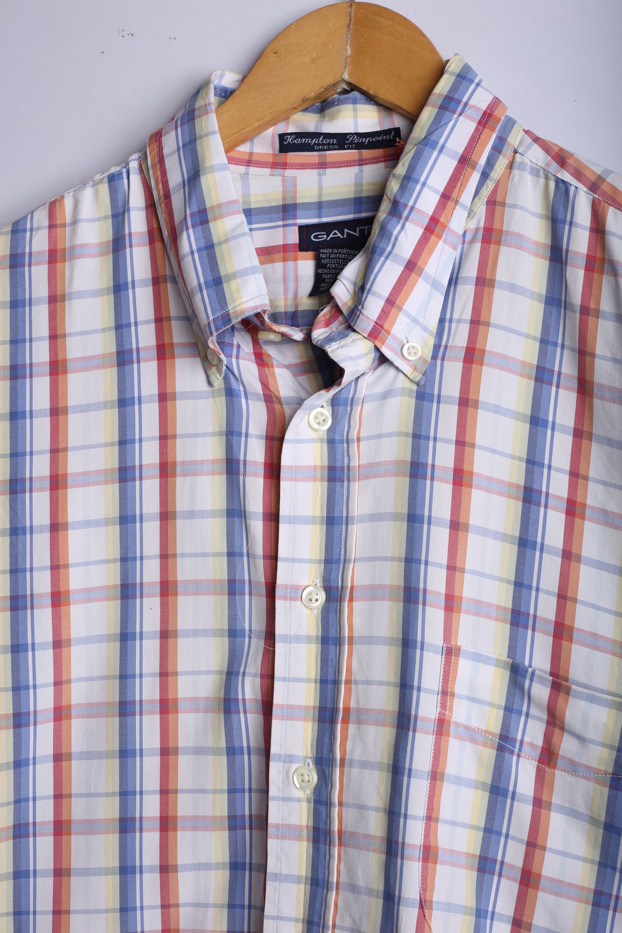 Vintage GANT Half Sleeve Button Down Shirt White/Sky Blue Checkred - Cotton