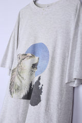 Vintage Beast Wolf Graphic Tee Grey Large