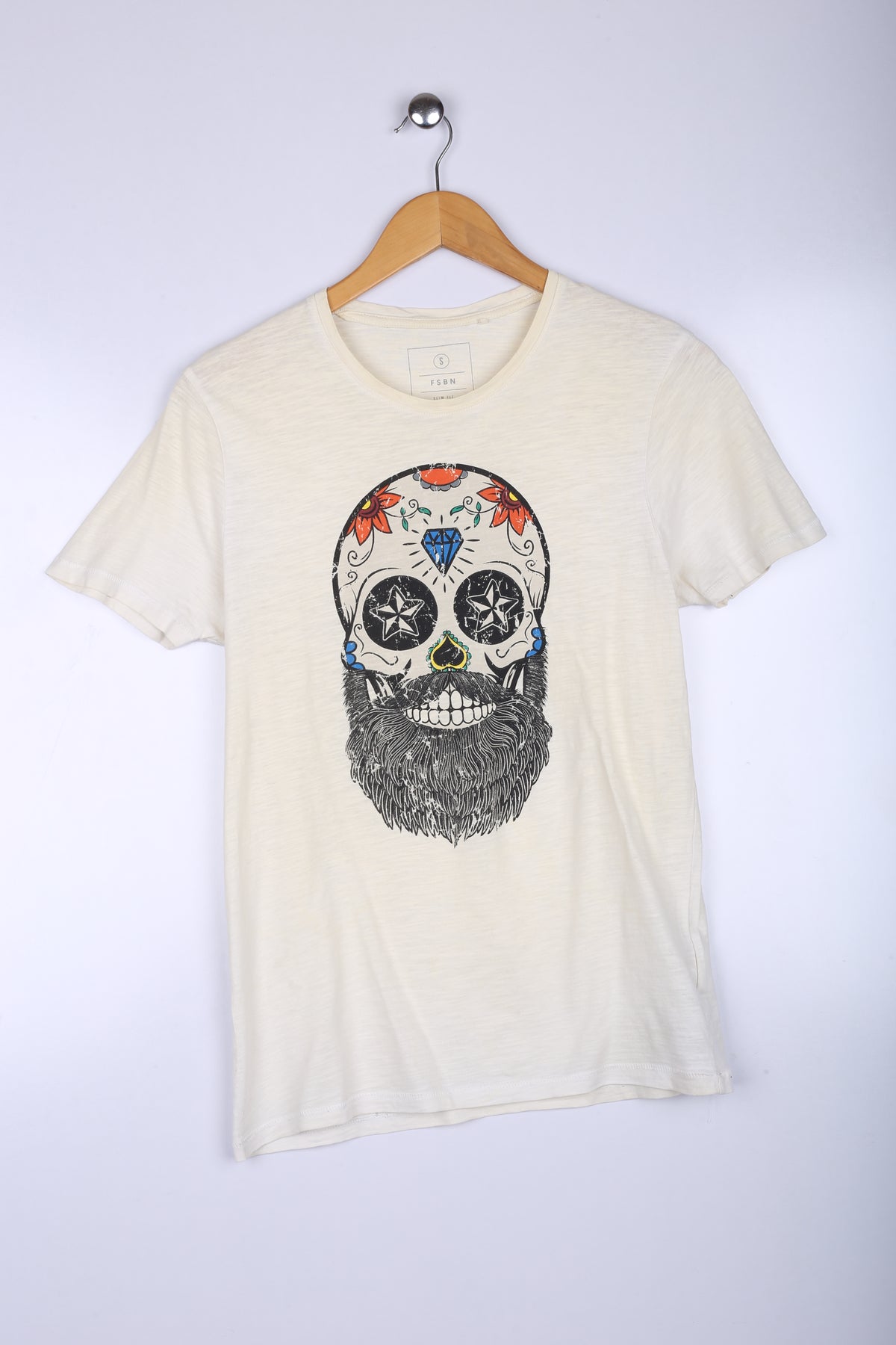 Vintage Diamond Skull Graphic Tee Off White