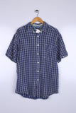Vintage 90's Tommy Hilfiger Half Sleeve Shirt Navy Checkered