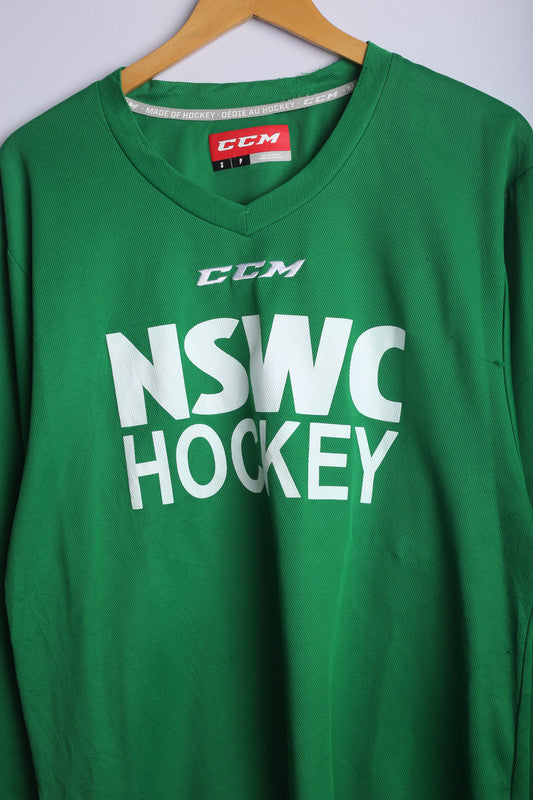 Vintage CCM NSWC Hockey Jersey Green - Knit Polyester