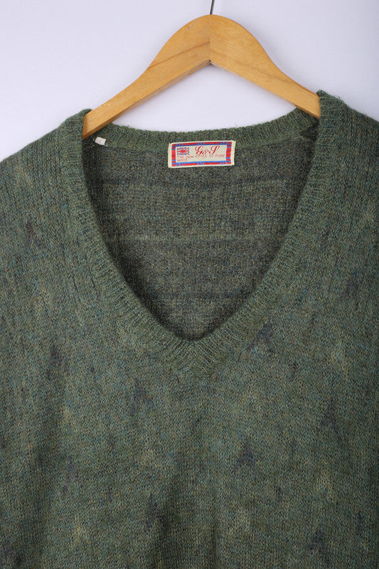 Vintage G & J UK Wool Jumper Sweater Olive - Wool