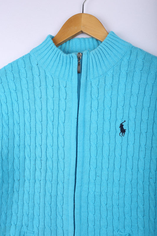 Vintage 90's Ralph Lauren Zipper Sweater Aqua - Cotton