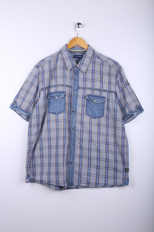 Vintage Charles Vogele Half Sleeve Shirt Blue - Cotton