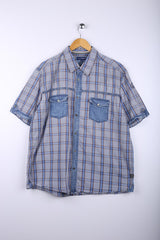 Vintage Charles Vogele Half Sleeve Shirt Blue - Cotton