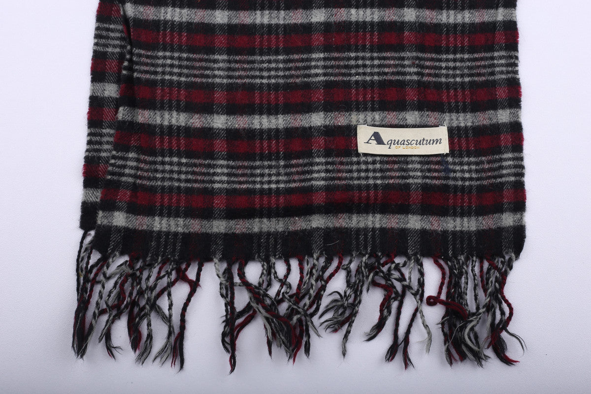 Vintage Aquascutum Scarf Red Black Grey Checkred