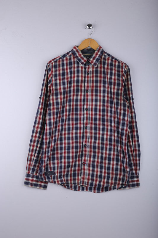 Vintage Fashion Flannel Shirt Navy/Red/White Stripe - Cotton