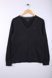 Vintage 90's Tommy Hilfiger V-Neck Sweater Black - Cotton