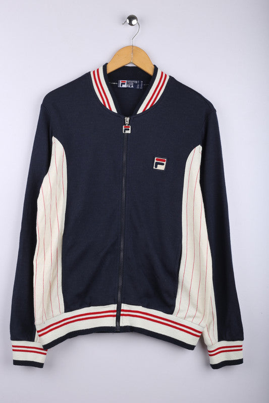 Vintage 80's FILA Zipper Jacket Navy/White - Cotton