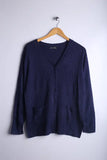 Vintage Happy Lady Cardigan Sweater Navy Womens X Large - Cotton