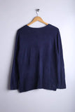 Vintage Happy Lady Cardigan Sweater Navy Womens X Large - Cotton