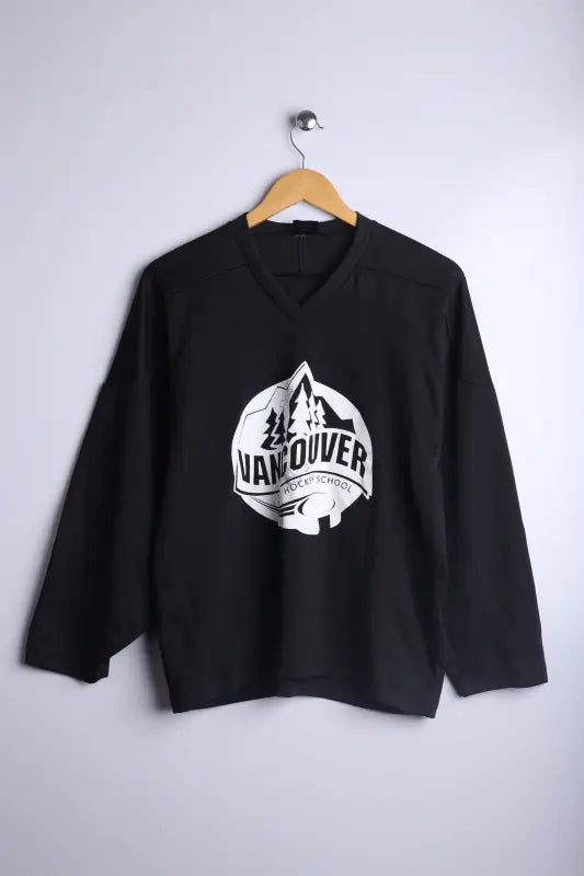 Vintage Vancoucer Hockey School Jersey Black - Knit Polyester